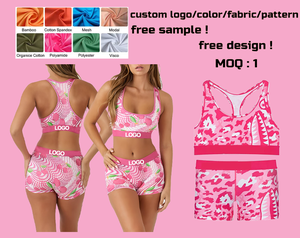 Ensemble de soutien-gorge et short pour femme, personnalisé OEM, en polyester et élasthanne, sans couture, grandes tailles, avec logo sur mesure, short pour garçon, faible MOQ, tenue de sport - Product Image 1
