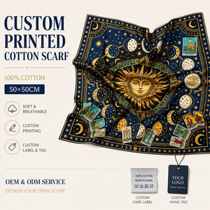 Écharpe carrée personnalisée 100% coton 50x50cm, bandana imprimé personnalisé, foulard pour le cou et la tête avec étiquette personnalisée, OEM - Product Image 1