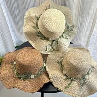 Sombrero de Paja Rafia Hecho a Mano con Crisantemos Tejidos, Sombrero de Sol para Mujer, Verano, Playa, Vacaciones, Versátil, Ala Ancha, Protección Solar