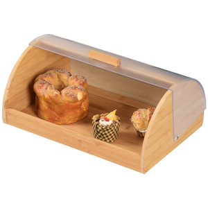 Boîte à pain en bambou avec couvercle en acrylique, armoire de rangement pour cuisine, salon, salle à manger - Product Image 3