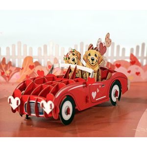 3D Pop-Up Love Card Red Car Dogs Valentine's Day Anniversary Greeting Card for Her Him 4 Color Digital Printing Gloss Lamination - Product Image 1