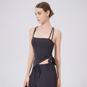 Wholesale Women's Double Strap Tie Side Yoga Tank <b>Top</b> Square Neck Racerback Padded Workout Cami Slim Fit Fitness Activewear - Product Image 5