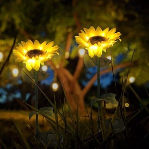 Lampe solaire de jardin en forme de tournesol, étanche, pour la décoration extérieure des pelouses et des paysages, éclairage continu de 6 à 12 heures, matériau en caoutchouc - Product Image 4