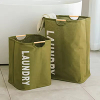 Panier à linge pliable en polyester et coton avec poignée en bois