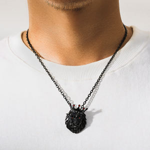 KRKC Mode Hip Hop Perhiasan Mempesona Baja Tahan Karat Berlapis Rhodium Es Berlian Imitasi Bening Mahkota Besar Liontin Kepala Singa - Product Image 6