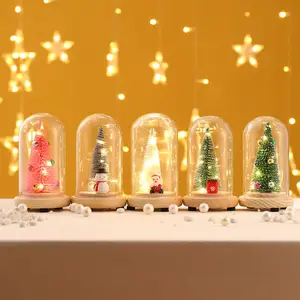 मिनी तालिका क्रिसमस वृक्ष के नेतृत्व में रात को प्रकाश क्रिसमस डेस्कटॉप सजावट क्रिसमस पेड़ गिलास को कवर टेबल लैंप के लिए गहने घर उपहार