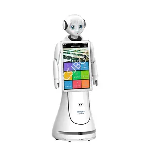 전시 활동을 위한 움직일 수 있는 팔 응접 로봇을 가진 인간형 지적인 환영 로봇