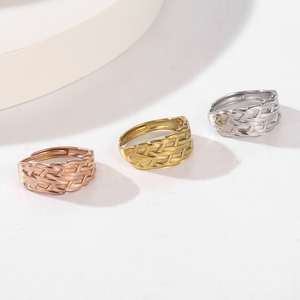 Anillo Abierto Ajustable para Mujer, Trenzado, Tejido, con Diseño Geométrico de Rejilla, en Acero Inoxidable, Oro Rosa, Plata y Oro - Product Image 1