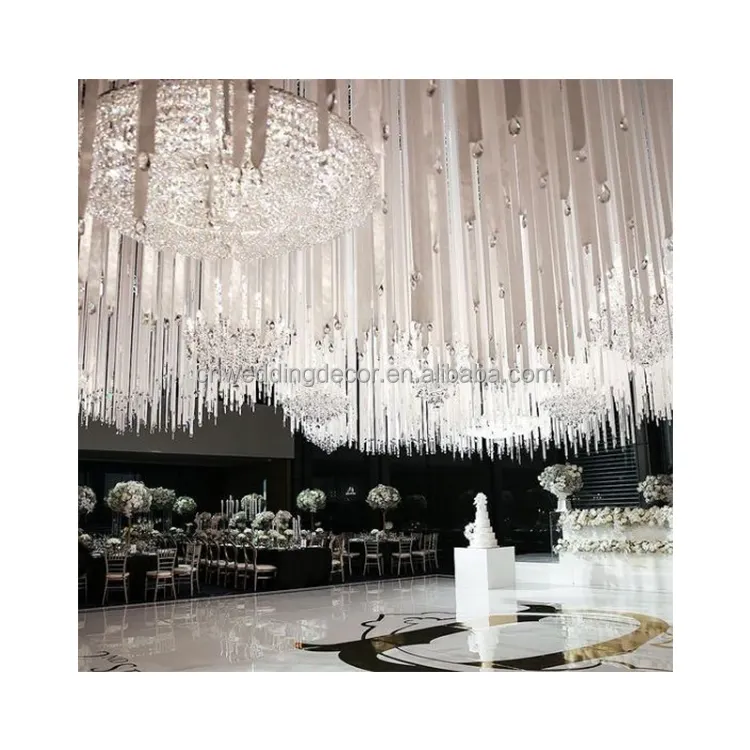 Witte Gordijnen Kroonluchters Plafond Luxe Hanglamp Bruiloft Plafonddecoraties Voor Bruiloften