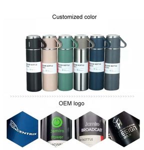 Customized Logo Business Gift Set 500ml Capacity Drinkware Stainless Steel <b>Thermos</b> Mug Vacuum Kettle Water <b>Bottle</b> with 2 Cups - Product Image 3
