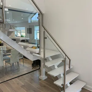 ऐस सीढ़ी पोस्ट के साथ टेम्पर्ड ग्लास रेलिंग baluster स्टेनलेस स्टील के गिलास सीढ़ी रेलिंग