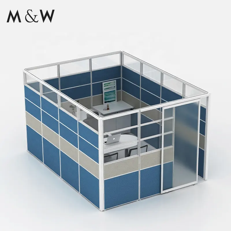 M & W 아메리칸 스타일 60mm 두께 알루미늄 슬라이딩 개인 칸막이 모듈 형 사무실 칸막이
