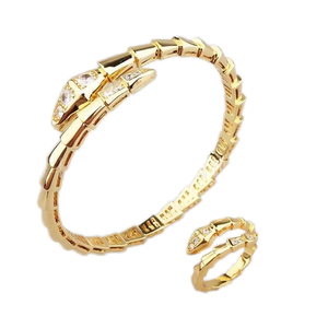 Vendita calda stile europeo americano serpente <span class=keywords><strong>bracciale</strong></span> anello alla moda oro placcato ottone con pietra di zircone per regalo a forma di animale - Product Image 1