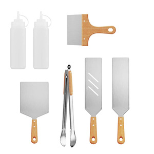 Juego de espátulas para freír de acero inoxidable con mango de madera, 6 piezas, utensilios de cocina para cocinar panqueques y teppanyaki - Product Image 5