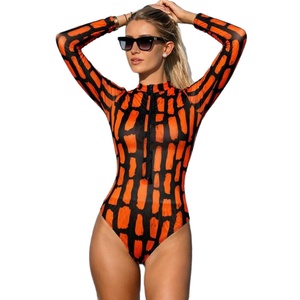 Maillot <span class=keywords><strong>de</strong></span> <span class=keywords><strong>bain</strong></span> une pièce à imprimé léopard pour femmes, avec fermeture éclair sur le devant, rayé, pour surf, bikini, rash guard - Product Image 5