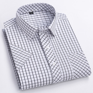 Nouvelle chemise à manches courtes en coton écossais à carreaux pour <span class=keywords><strong>homme</strong></span>, style décontracté et tendance pour l'été, col carré - Product Image 2