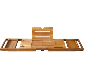 Elegant Acacia <strong>Wood</strong> Bathtub Caddy Extending Sides Double Cup Tablet Holder Wholesale Foldable <strong>Bath</strong> <strong>Tray</strong> for Home Bathroom Use - Product Image 1