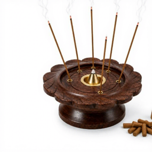 Handcrafted Wooden Incense <b>Stick</b> Holder <b>Flower</b> Shape Decorative Aroma Stand with Multiple <b>Stick</b> Slots for Home Meditation - Product Image 1