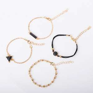 Geometric Alloy <b>Bracelets</b> Set Gold Plated Chain Link Trendy Unisex Fashion Jewelry 4 Piece Set - Product Image 2