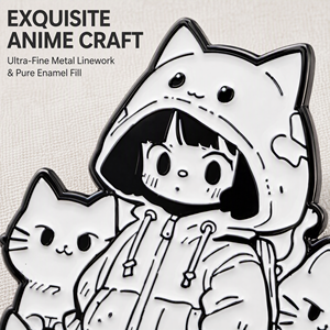 Spilla Personalizzata in Metallo Verniciato Bianco, Stile Manga Comic Streetwear, con Personaggio Kitty, per Merch Otaku, <span class=keywords><strong>Ita</strong></span> Bag e Giacca di Jeans - Product Image 3