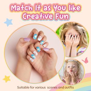 24Pcs Press-On Kid Của Móng Tay Nghệ Thuật Lời Khuyên Trẻ Em Của Mô Hình Trái Tim Pháp Ngắn Đầy Đủ Bìa Giả Móng Tay Thạch Sticker Ngón Tay Bán Buôn - Product Image 3