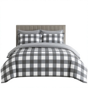 Juego de Ropa de Cama de Satén de Algodón con Estampado a Cuadros Grises de Búfalo, Estilo Polaco, para B&B, Envío Directo desde la UE, 3 Piezas - Product Image 1