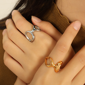 Geometric <b>Ring</b> Irregular Shape Asymmetrical C <b>Opening</b> Unisex Daily Jewelry Gold Silver Tone - Product Image 4