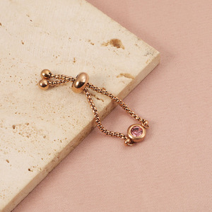 แฟชั่นมิตรภาพสีชมพูเพทายแหวนห่วงโซ่เครื่องประดับปรับได้ห่วงโซ่สแตนเลสแหวน birthstone - Product Image 5