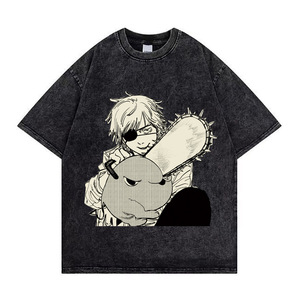 Camiseta Personalizada Negra de 280 Gramos, 100% Algodón, Lavado Ácido, Diseño Vintage de <span class=keywords><strong>Chainsaw</strong></span> <span class=keywords><strong>Man</strong></span>, Denji, <span class=keywords><strong>Makima</strong></span>, Aki Hayakawa, Bomb Anime, para Hombre - Product Image 4