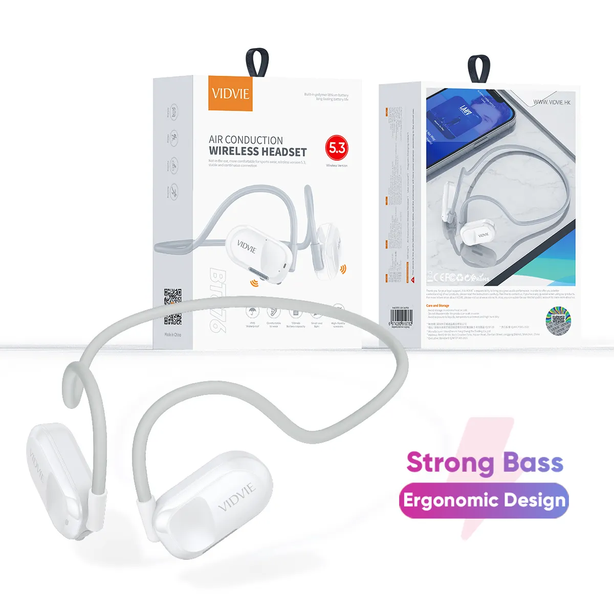 Vivie Earphone nirkabel kualitas suara, headphone konduktif luar ruangan, Earphone nirkabel konduksi udara, headphone dengan mikrofon