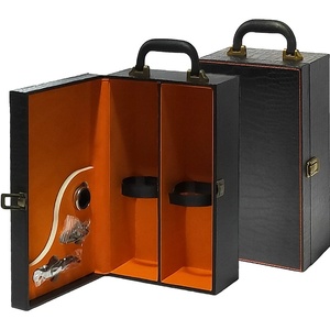 Luxury PU Leather Double <b>Bottle</b> Wine Gift <b>Box</b> with Glassware, Elegant Red Wine Carrier Set - Product Image 2