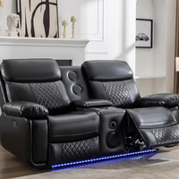 Canapé 2 places en cuir technique, fauteuil inclinable électrique intelligent avec table porte-gobelets, bande LED et haut-parleur