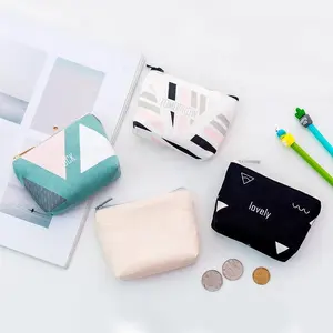High Quality Custom Cotton Mini Zip Cartoon Logo Style Linen Wallet Canvas Pouch Bag