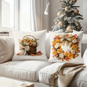 Autumnal floral throw pillows with sunflowers pumpkins and bows for cozy seasonal home decor - Product Image 4