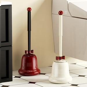 Toilet Brush With Bell Design Durable Round Odor Resistant For Bathroom Household Use Floor Standing Base Vintage Red Cream - Product Image 1