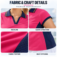 Polo de tennis ODM pour femmes, manches courtes, blocs de couleur, empiècements latéraux en mesh, anti-humidité, coupe ajustée, pour joueuses de tennis