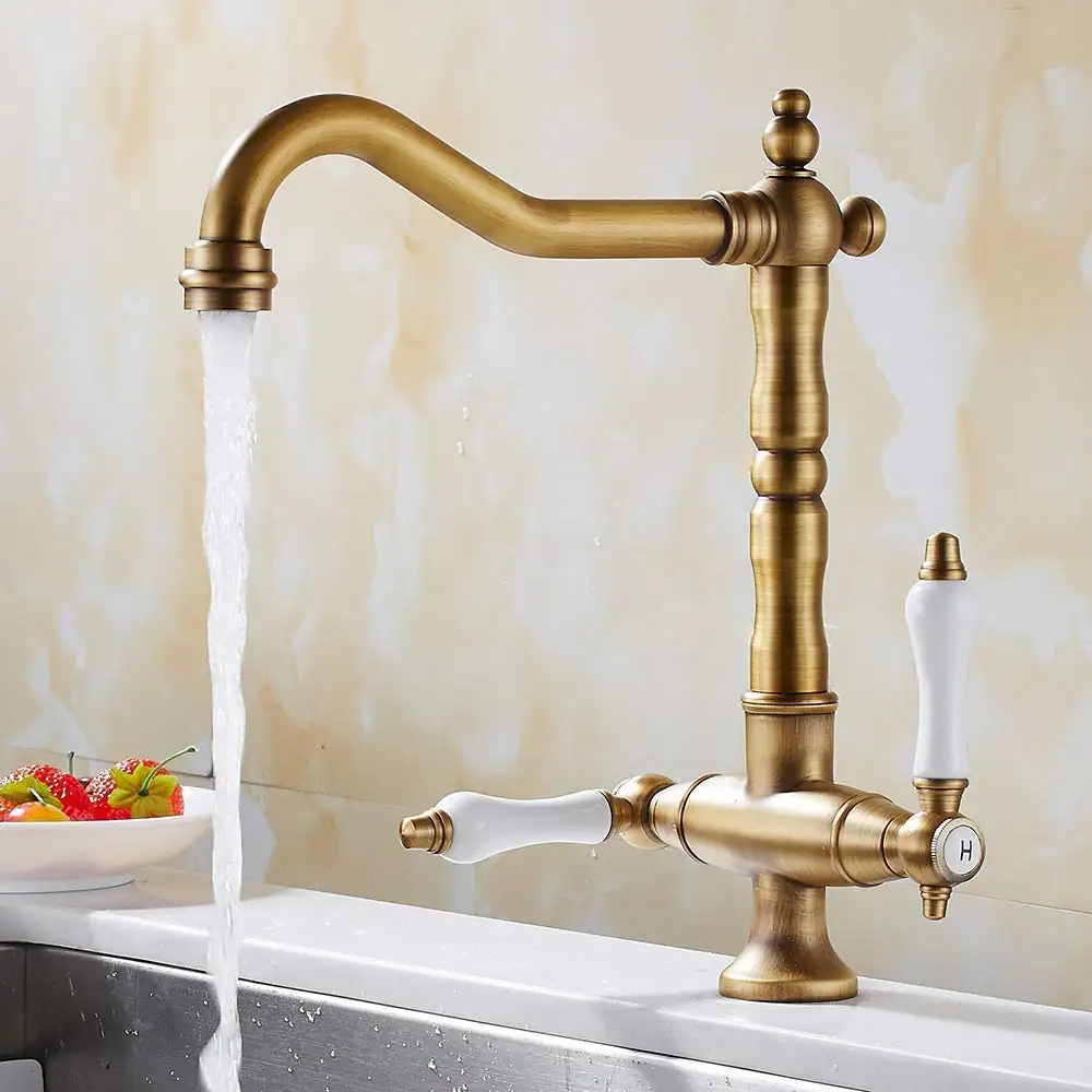 Free Pipes USA/AU Retro Kitchen Faucet Gold Kitchen Faucet Bridge Kitchen Basin Faucets