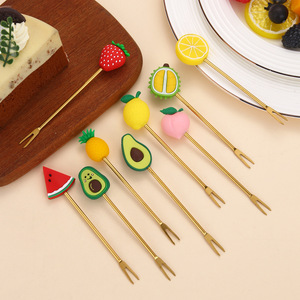 Fourchettes à fruits créatives de Noël en acier inoxydable plaqué or avec motif de lion dansant de dessin animé, poli miroir - Product Image 2