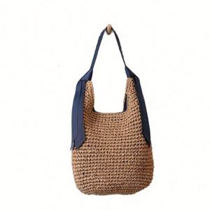Summer Fashion <b>Ribbon</b> Shoulder Straw Bag New Large Capacity Solid Color Woven Bag Seaside Travel Beach Bag - Product Image 6