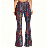 Damen High-Waist Flare Yoga-Hose mit psychedelischem Soundwave-Print, geometrische Schlaghose, Neon-Elektrowellen-Leggings