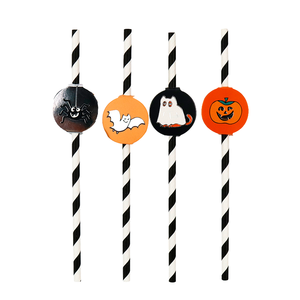 Pailles rigides réutilisables en papier rayées orange et noires, 4 styles, pour Halloween, enterrement de vie de jeune fille, fournitures et cadeaux de <span class=keywords><strong>fête</strong></span> - Product Image 1