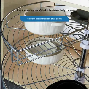 סל פינתי לארון מטבח מסתובב 180 מעלות, מדף אחסון תבלינים דו-שכבתי מסתובב 360 מעלות, מינימליסטי, מתאים לחדר אמבטיה ומלון - Product Image 4