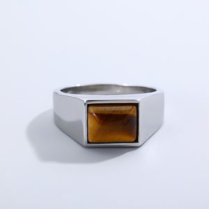 Joyería POP, anillo cuadrado de acero inoxidable a la moda para hombre con incrustaciones de piedra Natural, accesorio de regalo para equipo para hombre, venta al por mayor - Product Image 3