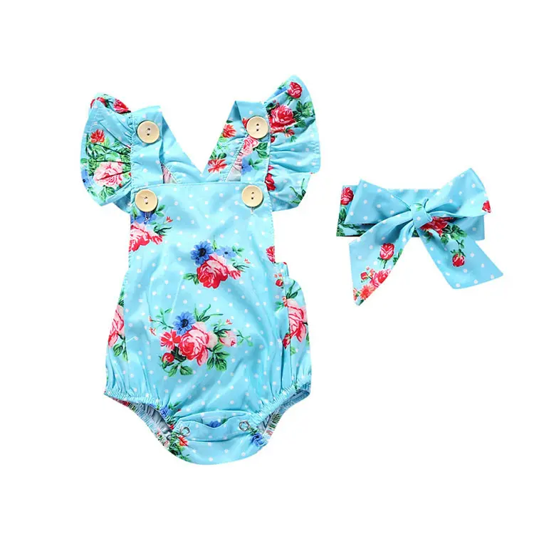 Wholesale backless onesie infant summer cute boutique bodysuit baby girl clothes short sleeve newborn floral romper