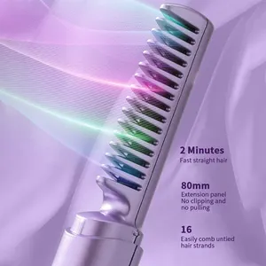 2024 New Upgraded Cordless Hair Straightener Brush Professional Anti-scald Wireless Mini Ionic Hair Straightener Brush For Women