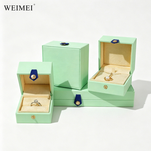 WEIMEI Custom Logo Luxury Sage Green PU Leather Square Jewelry Box with Black Tab Gold Stud Ring Necklace Packaging jewelry box - Product Image 3