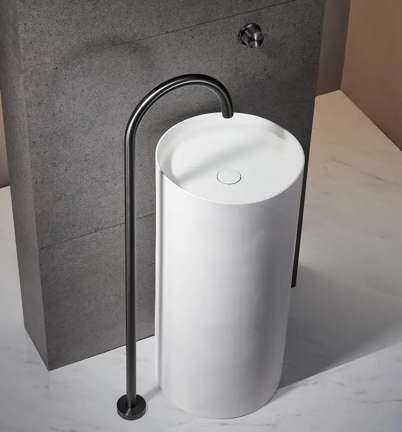 Modern Brass Gun Gray Tall Floor Free Standing Taps For Sink Black Freestanding Faucet Basin Mixer