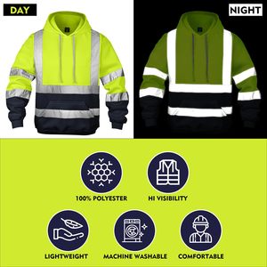 Logo kustom Hi Vis kaus bulu domba Bushed visibilitas reflektif warna Solid pria dengan kantong hoodie Pullover untuk pria - Product Image 5