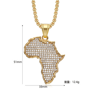 Fábrica al por mayor PVD 18K oro Metal Color Hip Hop Bling Rhinestone con acero inoxidable <span class=keywords><strong>Mapa</strong></span> de África colgante collar - Product Image 3