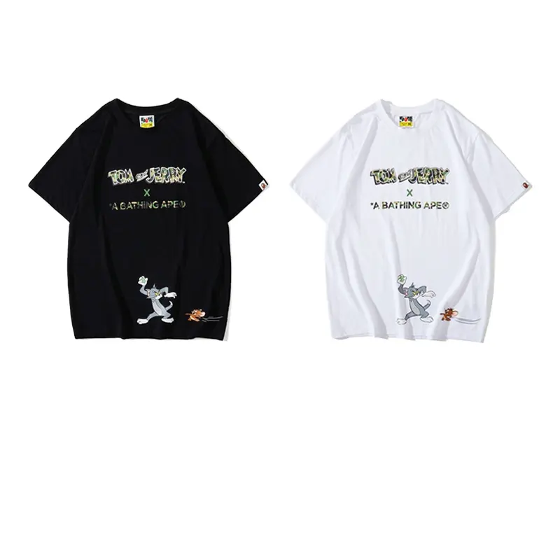 BAPE little ape cat and mouse Tom and Jerry chase T-shirt 100% cotton men's hip-hop sports shirt personality men's tee